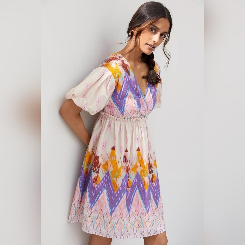 Anthropologie Abstract Embroidered Mini Dress Size M